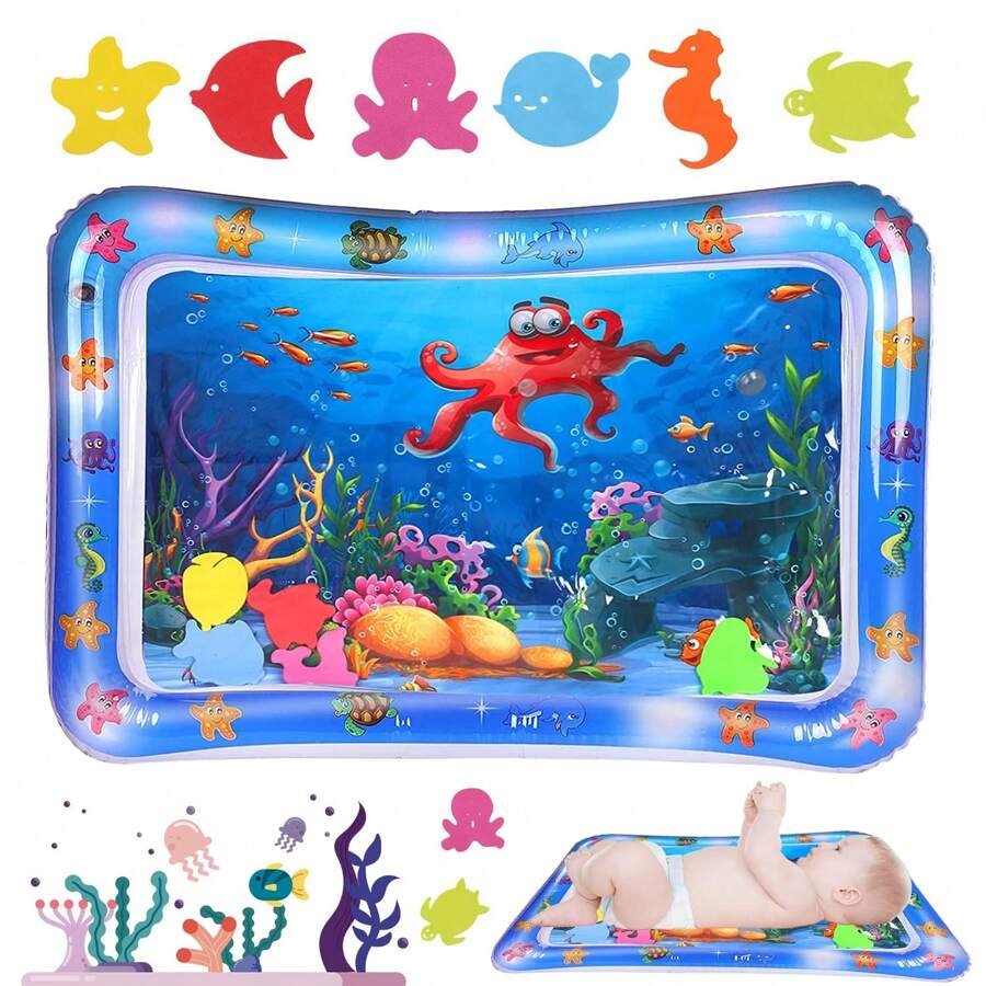 1pc Inflatable Baby Water Mat, Pvc Baby Tummy Time Mat, Water Play Mat ...
