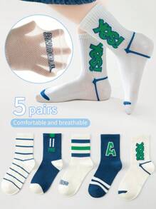 5 Con trai Điền kinh Vớ giữa bắp chân Với Mô hình , Lá thư A Chi tiết , Sọc , Lưới , Thoáng khí , Mềm mại & Thoải mái , Thích hợp Đối với Mỗi ngày Mặc Hoặc - Nhiều màu - Xem 1