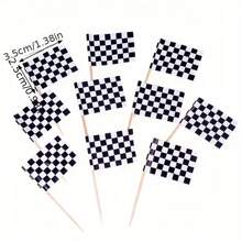 24pcs Racing Logo & Checkered Flag Cake Topper For Birthday, Dessert Table, Hamburger, Car Racing Themed Party Decoration,Christmas