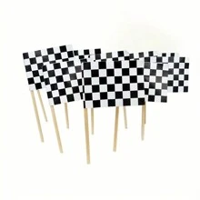 24pcs Racing Logo & Checkered Flag Cake Topper For Birthday, Dessert Table, Hamburger, Car Racing Themed Party Decoration,Christmas