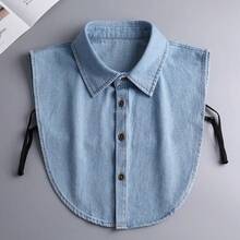 韓式可拆式假領男女通用純白襯衫領男士女士,四季皆宜 - 藍色 - 查看 3