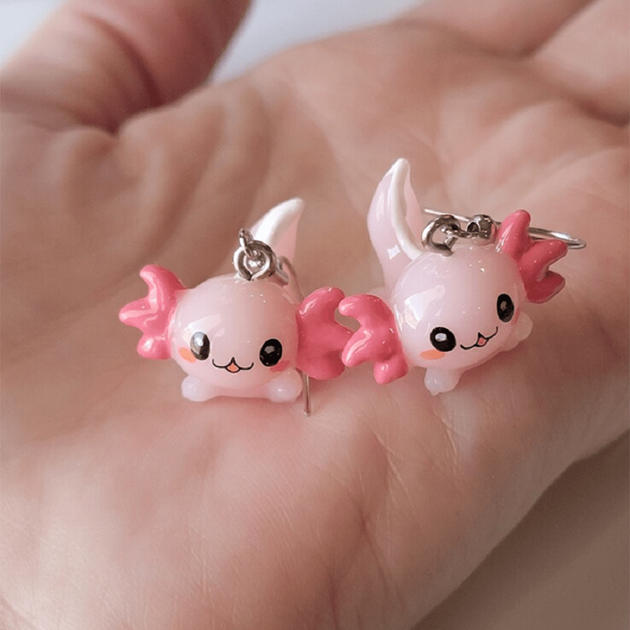 Fun Axolotl Earrings Ocean Series Earrings White Dot Blue Whale Earrings