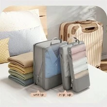 三件裝壓縮衣物收納袋,旅行收納袋套裝,行李整理收納袋套裝 - 灰色 - 查看 7