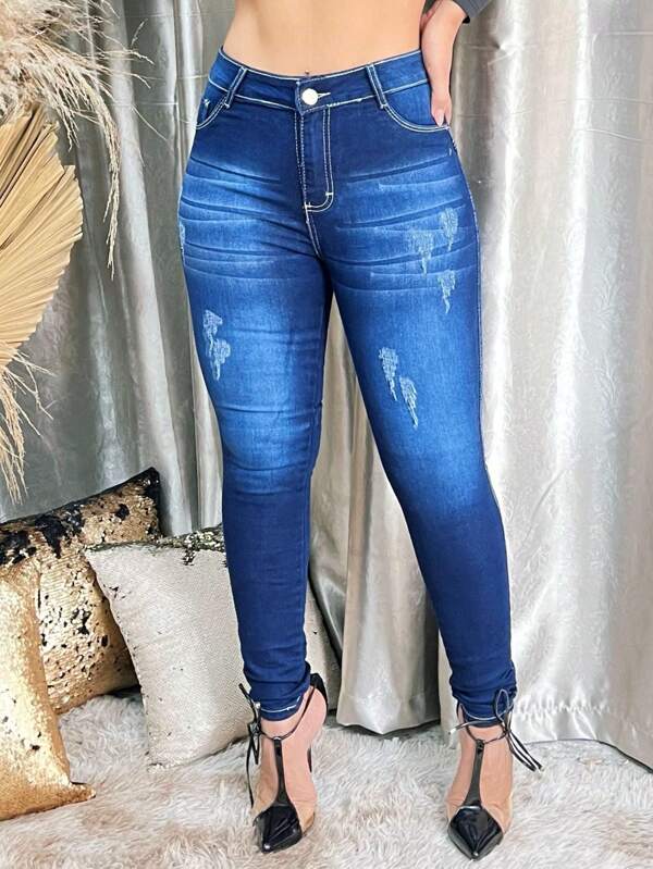 Calça Jeans Feminina Skinny Com Lycra Linha Gold