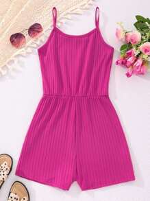 Teenager Mädchen Jumpsuit mit Spaghettiträger in Einfarbigem Rippenstoff