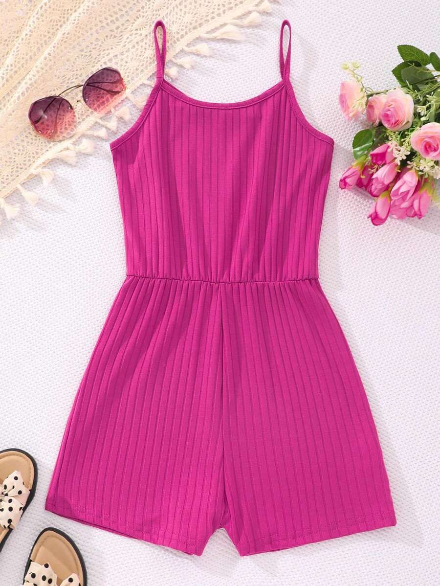 Teenager Mädchen Jumpsuit mit Spaghettiträger in Einfarbigem Rippenstoff