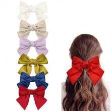6 件/包 8 英寸大号超大结蝴蝶结缎带发夹法式发夹发髻马尾辫发夹蝴蝶结丝带配饰女童 - 彩色 - 查看 2