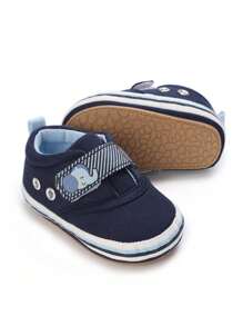 男童卡通大象設計帆布軟底鞋適合寶寶踏出第一步,適合所有季節 - 藍色 - 查看 4