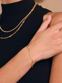 FOREVER QUEEN 925 Sterling Silver 3mm Chain Bracelet Diamond-Cut Link Curb Chain Bracelet Jewelry Best Gift For Women Men - Gold - View 3