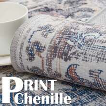 Doormat Entryway Area Rug Vintage Foldable Thin Rug Floor Entrance Mat Chenille Multi Floral Print Distressed Carpet Anti Slip Rug Kitchen Bathroom Dining Room - Grey - View 3