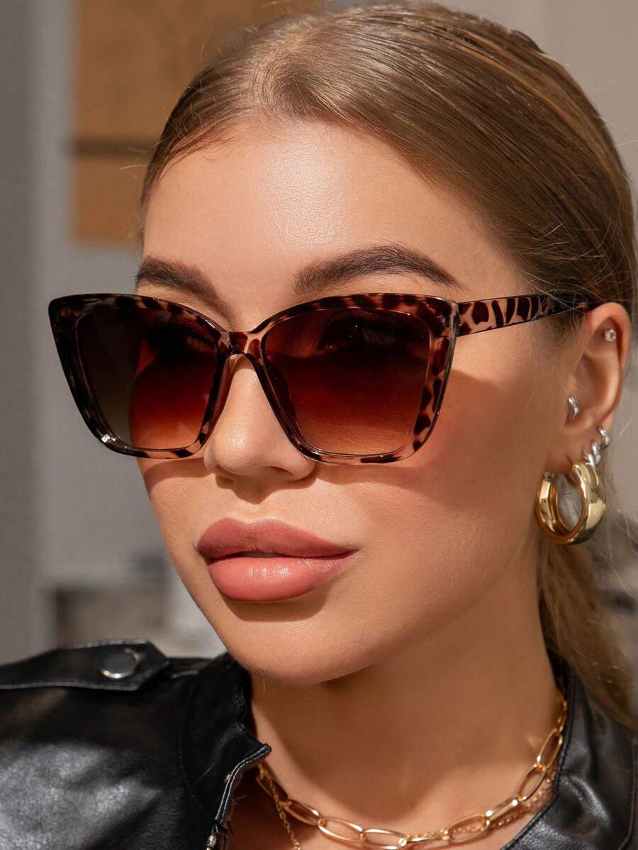 Vintage Cat Eye Big Frame Plastic Sunglasses, Unisex Fashion Classic Style Decoration Outdoor Travel Beach Vacation Uv-Protection Eyewear Boho Sunglasses Beach Sun Glasses Beach Accessories For Women Sun Glasses Sunglasses Shades Fashionable Shade Elegant Outfit Family Outings Travel Vacation Holiday For Summer Beach Vacation,Outdoor,Travel - Multicolor - View 1