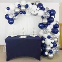 101pcs Navy Blue, Gray And Blue Balloon Arch Kit, Including Navy Blue Balloons, Matte White Balloons, Silver Confetti Latex Balloons For Graduation, Shower, Wedding, Birthday Party, New Year, Christmas, Bachelorette Party, Graduation, Thanksgiving, Gender Reveal, Church Pray, Autumn Farm Theme Balloon Decorations, Indoor & Outdoor Birthday Party Supplies - 藍色 - 查看 3