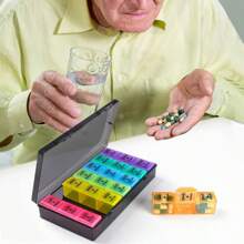 Pastillero Semanal 3 Tomas Español, Pastilleros para Medicamentos de Viaje, Organizador de Pastillas Portatil y Grande con 21 Compartimentos - Multicolor - Ver 8