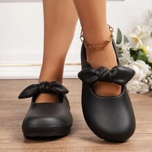 女士塑料扁平涼鞋,柔軟鞋底,透氣中空設計,防滑厚底,可愛家居室內鞋 - 黑色 - 查看 2