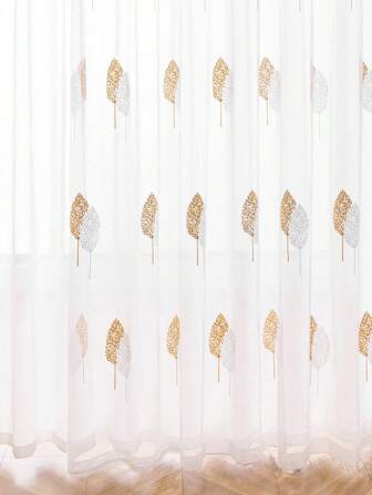 1 件现代斯堪的纳维亚风格简约树刺绣薄纱窗帘，适用于落地窗