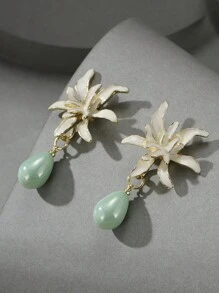 1 par de pendientes elegantes de flores de Gypsophila con perlas en estilo rural, adecuados para festivales de señoras, cumpleaños, citas, fiestas, bodas, vacaciones, compras y uso diario. Regalo para San Valentín, mamá, madre, Día de la Madre