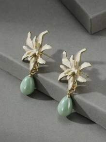 1 par de pendientes elegantes de flores de Gypsophila con perlas en estilo rural, adecuados para festivales de señoras, cumpleaños, citas, fiestas, bodas, vacaciones, compras y uso diario. Regalo para San Valentín, mamá, madre, Día de la Madre
