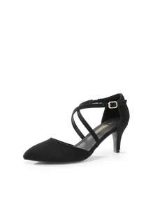 Women's Pointed Toe D'Orsay Pumps Crossed Strap Comfort Kitten Mid Heels Elegant Wedding Party Dance Ankle Strap Dress Shoes - 黑色 - 查看 2