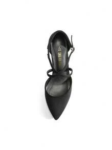 Women's Pointed Toe D'Orsay Pumps Crossed Strap Comfort Kitten Mid Heels Elegant Wedding Party Dance Ankle Strap Dress Shoes - 黑色 - 查看 5