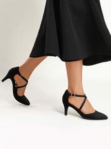 Women's Pointed Toe D'Orsay Pumps Crossed Strap Comfort Kitten Mid Heels Elegant Wedding Party Dance Ankle Strap Dress Shoes - 黑色 - 查看 1