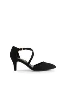Women's Pointed Toe D'Orsay Pumps Crossed Strap Comfort Kitten Mid Heels Elegant Wedding Party Dance Ankle Strap Dress Shoes - 黑色 - 查看 4
