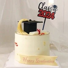 2024畢業蛋糕插旗-畢業帽插旗2024蛋糕插旗,紅黑色畢業派對裝飾2024畢業甜點裝飾 - 黑色 - 查看 3