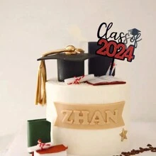 2024畢業蛋糕插旗-畢業帽插旗2024蛋糕插旗,紅黑色畢業派對裝飾2024畢業甜點裝飾 - 黑色 - 查看 4