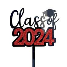 2024畢業蛋糕插旗-畢業帽插旗2024蛋糕插旗,紅黑色畢業派對裝飾2024畢業甜點裝飾 - 黑色 - 查看 2