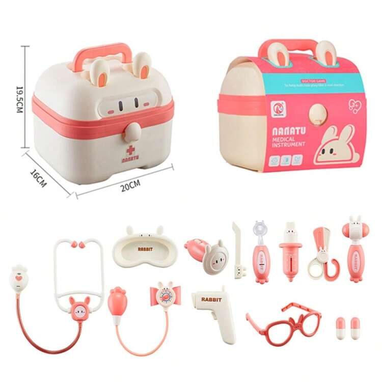 14 piezas Juego de doctor para niños - Kit de herramientas médicas, que incluye estetoscopio/jeringa, adecuado para niños y niñas de 3 a 6 años de edad para juegos de roles - Conjunto de caja médica de juguete pequeño doctor - Añade 14