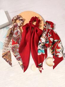 3 chiếc khăn trùm đầu bằng satin màu trơn, dây buộc tóc, kẹp tóc đuôi ngựa, dây chun buộc tóc, dây buộc tóc co giãn, dây chun buộc tóc, phụ kiện tóc, phụ kiện đội đầu, dây chun - Màu Đỏ Sâu - Xem 3