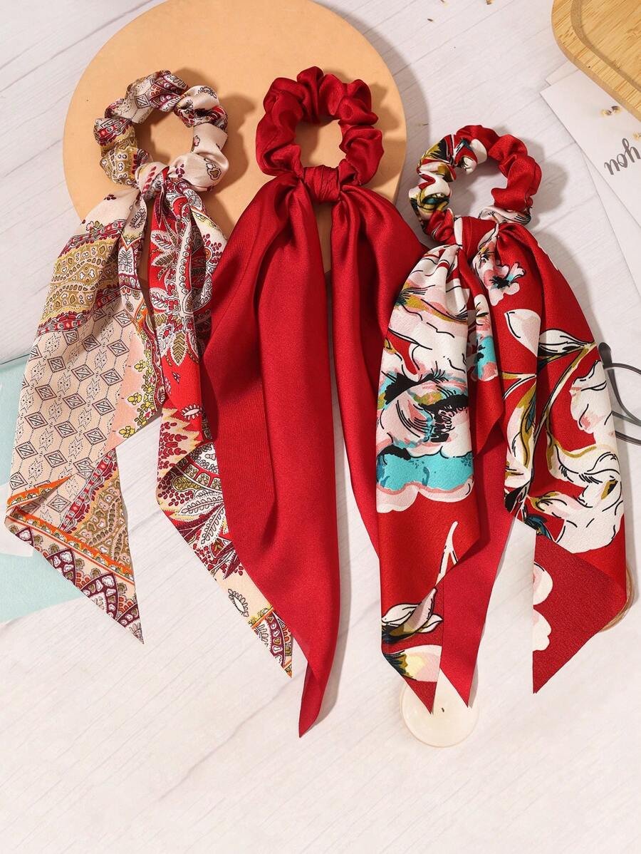 3 chiếc khăn trùm đầu bằng satin màu trơn, dây buộc tóc, kẹp tóc đuôi ngựa, dây chun buộc tóc, dây buộc tóc co giãn, dây chun buộc tóc, phụ kiện tóc, phụ kiện đội đầu, dây chun