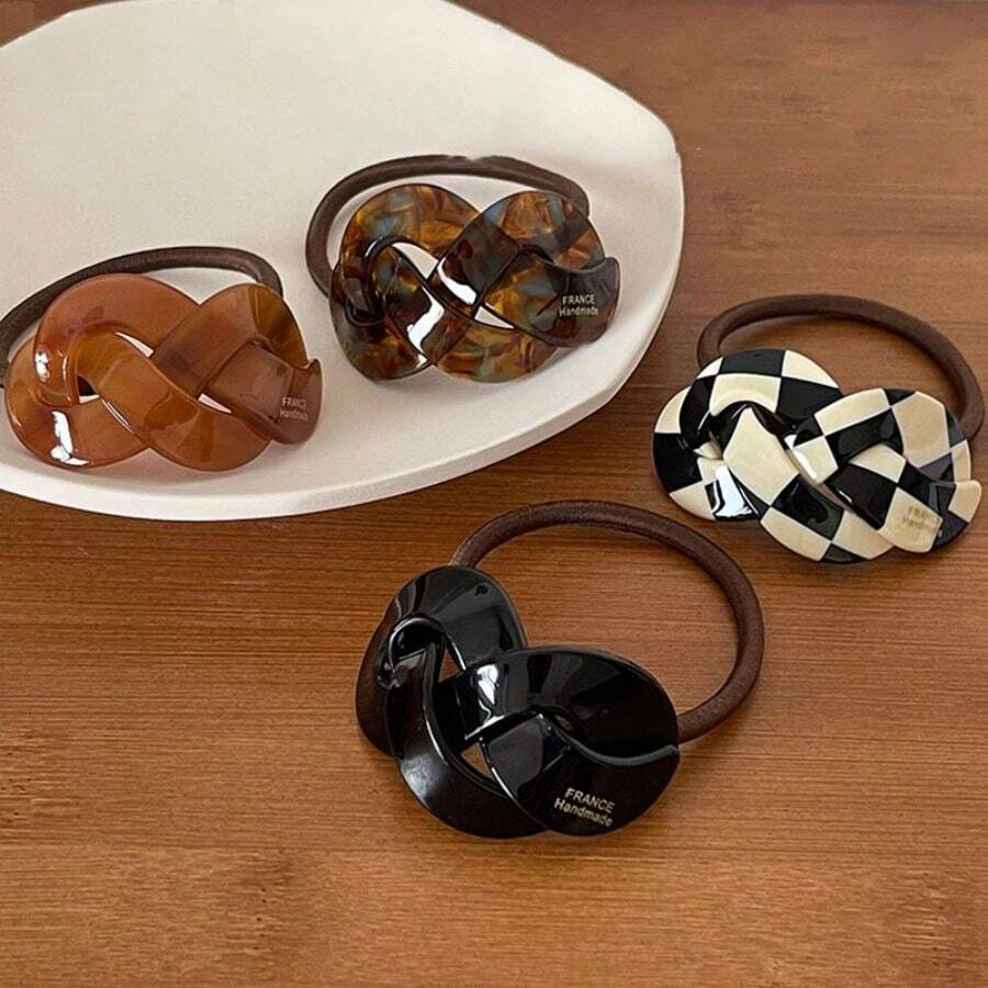 独特设计弧形交叉编织发圈，休闲马尾辫适用，发饰，发圈，发绳，马尾辫发圈，发圈，头饰，橡皮筋，发圈 - 彩色 - 查看 1