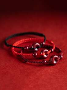 1pc Handmade Lucky Buckle Red Rope Braided Bracelet, Protection Friendship Bracelet For Women Men Birthday Holiday Gift