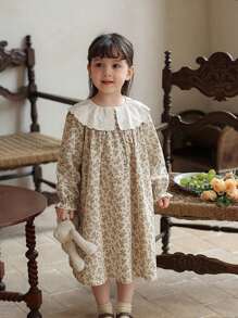 小女童碎花誇大領口連衣裙 - 彩色 - 查看 6