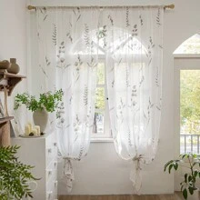 2片手繪植物薄紗窗簾,法式鄉村風格掛勾袋透明窗簾適用於客廳、臥室、陽台、窗戶屏風、分區裝飾窗簾,多種勾子和桿安裝方法 - 手繪本草 - 查看 6