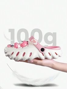 女士伴侶厚底防滑柔軟可愛沙灘開腳空心果凍鞋,含裝飾扣,夏季 - 粉色 - 查看 3