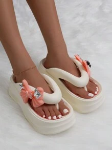 Ladies'Casual Fashionable Butterfly Patterned EVA  Thick-Soled Increase High Slippers Outdoor Comfy Pink Flip Flops