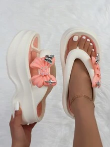 Ladies'Casual Fashionable Butterfly Patterned EVA  Thick-Soled Increase High Slippers Outdoor Comfy Pink Flip Flops