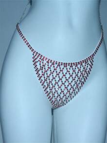 夜店幾何形狀鑽石比基尼鏈套裝，派對閃閃發光的水晶身鏈 - 紅色 - 查看 3