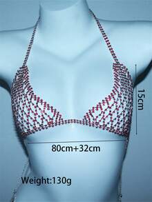 夜店幾何形狀鑽石比基尼鏈套裝，派對閃閃發光的水晶身鏈 - 紅色 - 查看 4