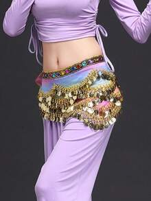 1pc Belly Dance Coin Belt Sequin Hip Scarf Wrap - Colorful - View 3