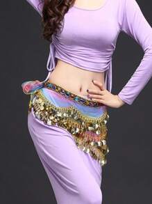 1pc Belly Dance Coin Belt Sequin Hip Scarf Wrap - Colorful - View 4
