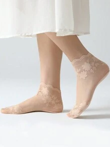 YiPinOu 5 Của Ren Vớ Của phụ nữ Gầy Ren Giữa Chiều dài Vớ Trong suốt Tất lưới - Màu be - Xem 5