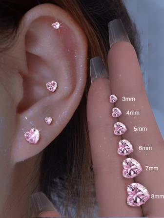 FOREVER QUEEN 1 Pair Of S925 Sterling Silver Pink Heart-Shaped White Heart-Shaped Violet Heart-Shaped Olive Green Heart-Shaped Red Heart-Shaped Champagne Heart-Shaped Mini Heart-Shaped Cz Earrings, 3mm 4mm 5mm 6mm 7mm 8mm Hypoallergenic Earrings, Pink Square Violet Square White Square Yellow Square Mini Square Cz Earrings