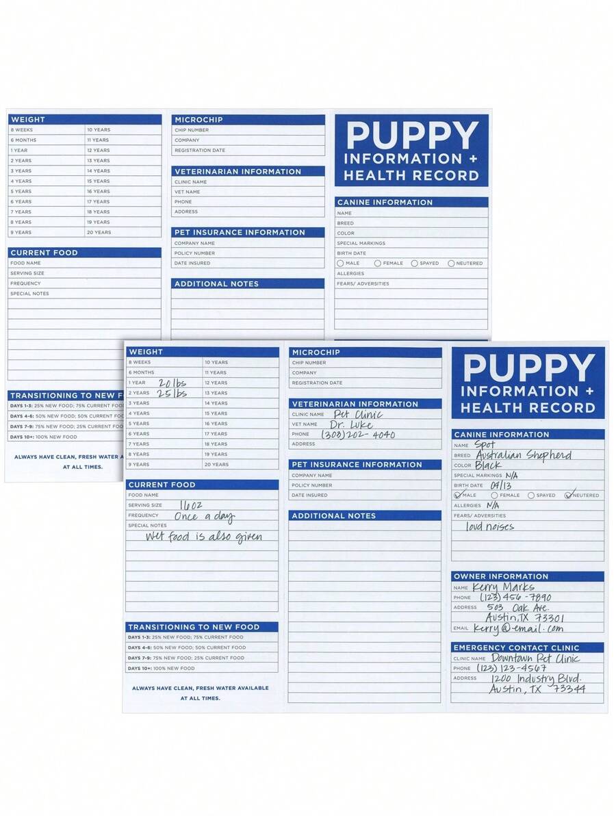 60 Pack Puppy Vaccination Record Cards, Canine Health Record Books For