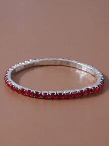 1件简约单排闪亮水钻个性化女士手链 - 銀色 - 查看 13