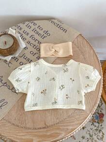Blusa De Short Acolchada Con Burbujas De Manga Corta Y Estampado Floral De Moda Para Niñas Recién Nacidas De Verano, De 0 A 3 Años