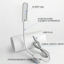 1pc White Abs Material Usb Led Sewing Machine Light With Strong Magnetic Base, Flexible Gooseneck And 30 Led Beads (6w) For Sewing Machine, Workbench And Industrial Straight Stitch Sewing Machine