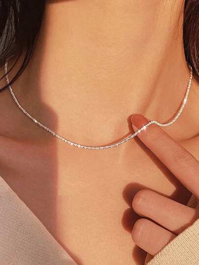1 Pezzo Vero 925 Collana D'argento Sterling Impilabile, Con Catenina Elegante Per La Collare Per L'uso Quotidiano Delle Donne, Accessori Di Gioielleria Preziosi E Doni Per Matrimonio, Fidanzamento E Gioielli Per La Sposa