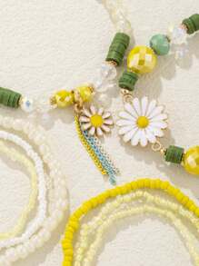 8 Piezas/set De Pulseras Con Dijes De Flores De Margarita Con Cuentas De Cristal Y Vidrio Con Tono Dorado